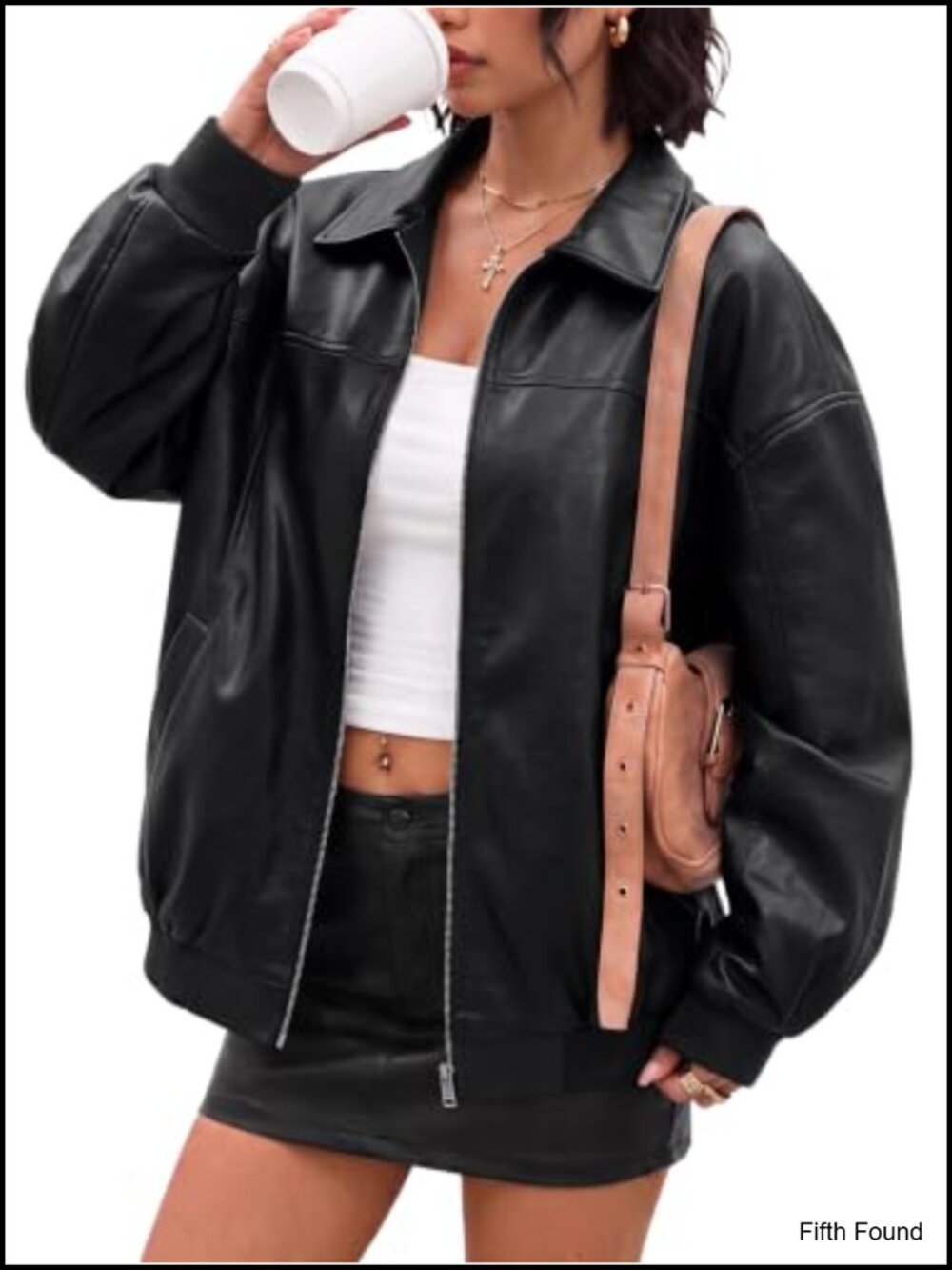 Womens Faux Leather Jacket Oversized Zip Up Bomber Coat